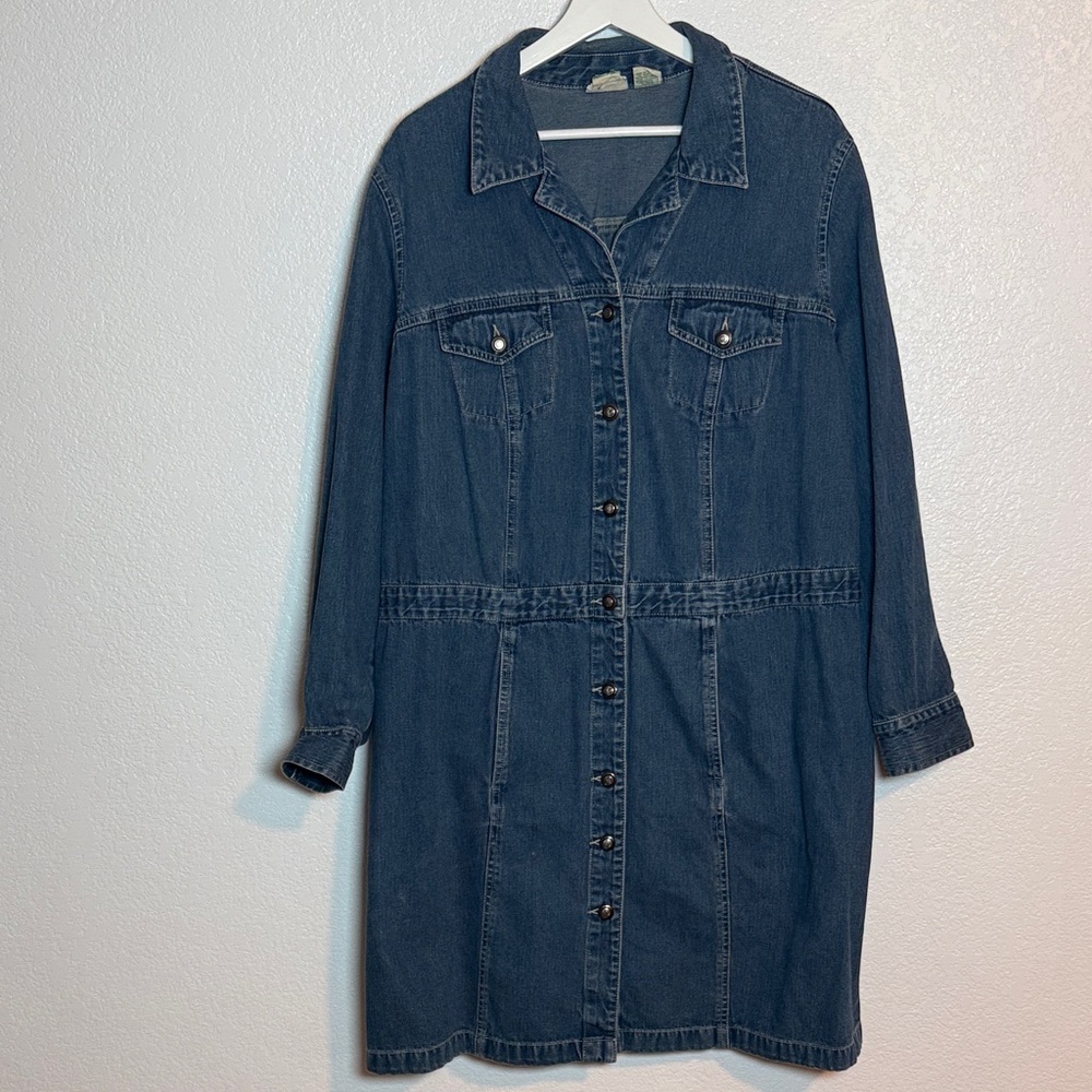Vintage St. Johns Bay Denim Button Down Utility Long Sleeve Shirt Dress Size 20W